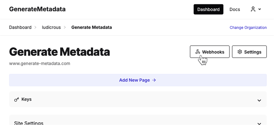 Webhooks page